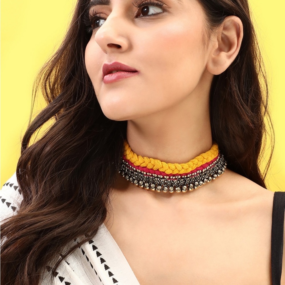 Antique gold toned statement choker necklace indian pakistani